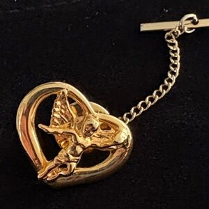 Gold Heart Pendant with Cupid and chain